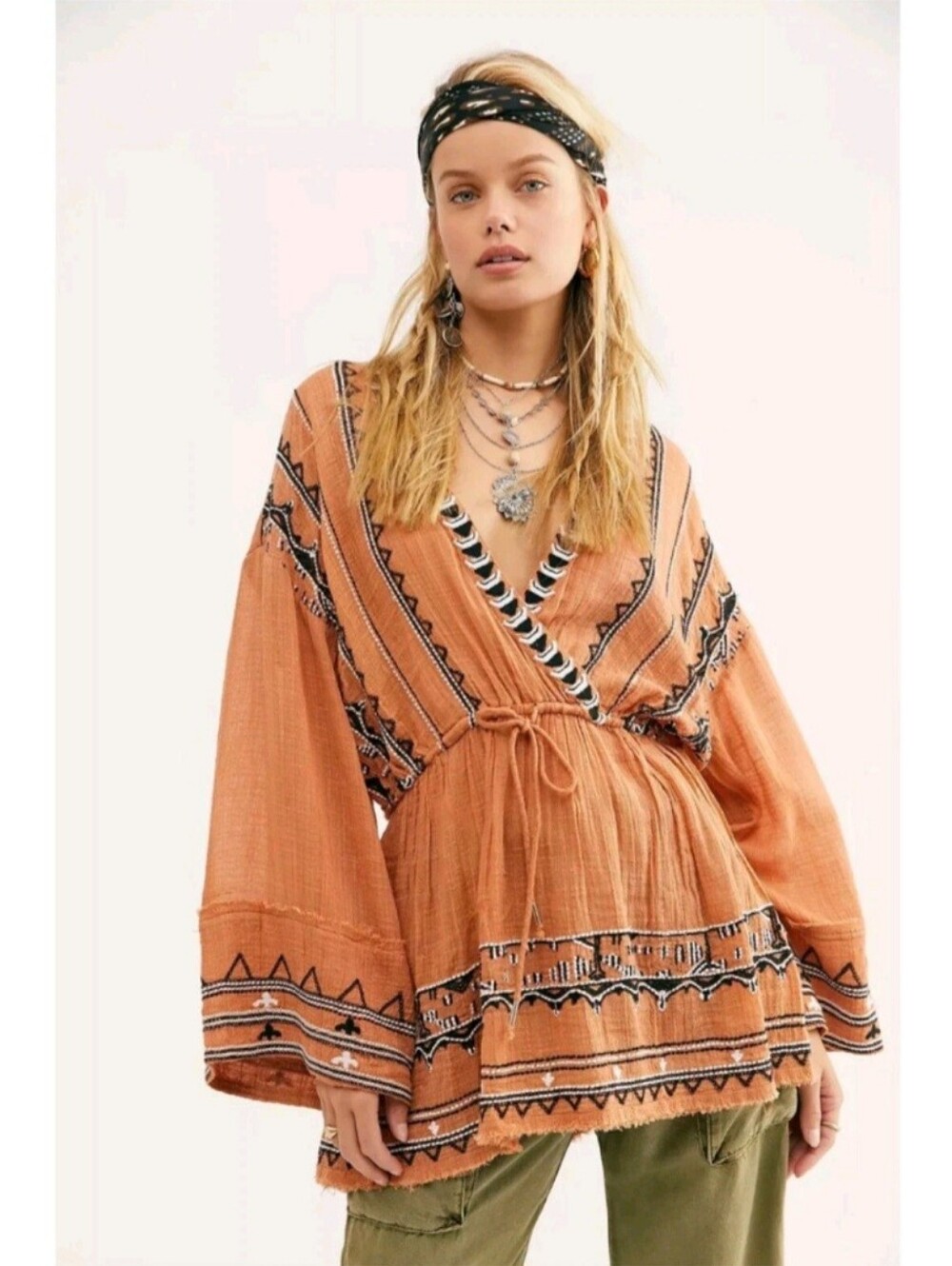 Free People Saffron Embroidered‎ Tunic Top In Terracotta Women's Size Medium